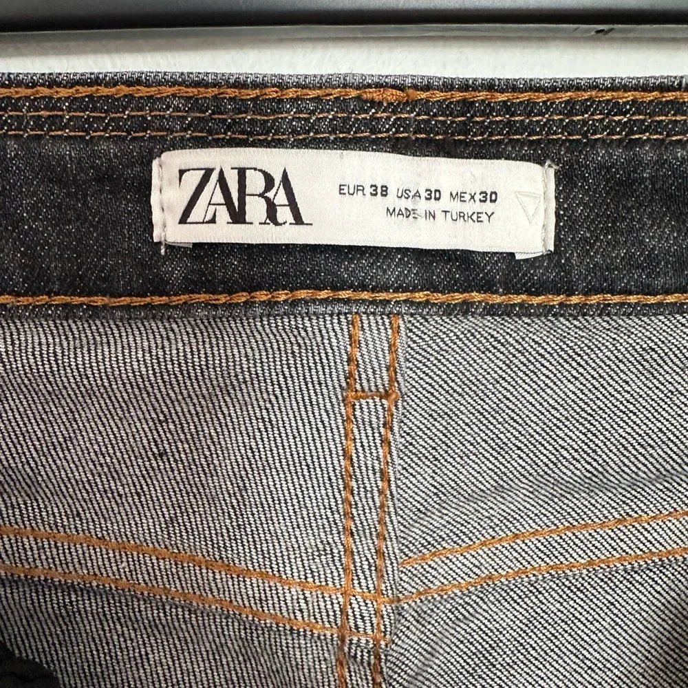 ZARA Distressed Skinny Jeans Size 30 Dark Gray Button Fly High Rise EUC